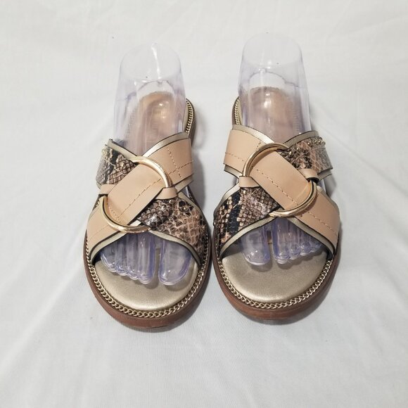 River Island Womens US 9 Slip On Snake Print Gold Chain Ring Embellished Sandal - Picture 7 of 15
